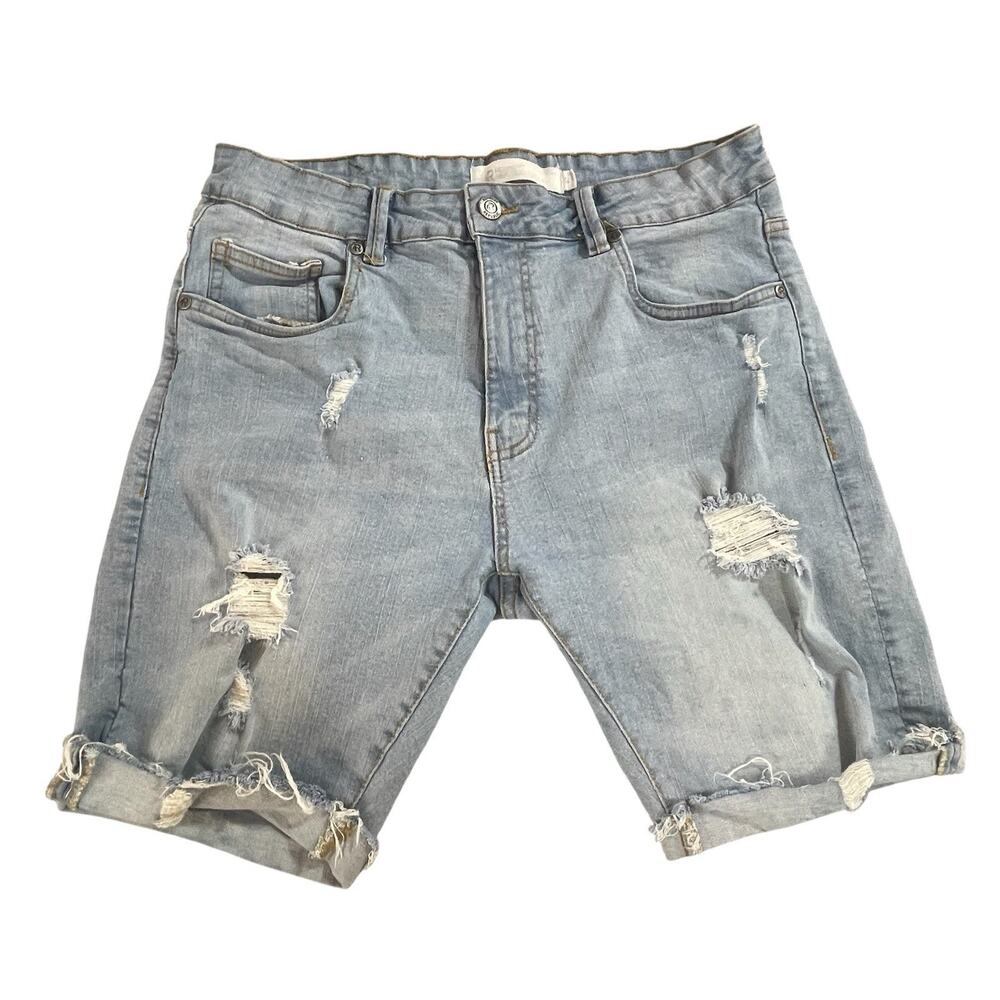 Refinery Republic Cutoff Jean Shorts Men's 32 Distressed‎ Stretch Denim Blue